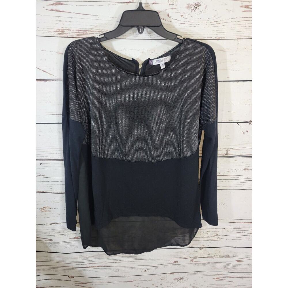 Jennifer Lopez Black Sparkling Gothic Goth  Long Sleeve‎ Top Women's Size Medium